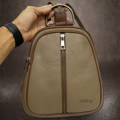 Dámský luxusní béžový kožený batoh TILLBERG LEATHER | velikost M středně velká