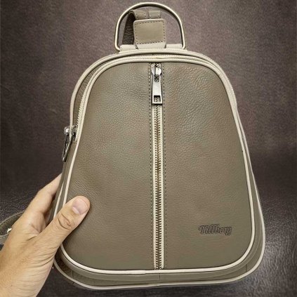 Dámský luxusní béžový kožený batoh TILLBERG LEATHER | velikost M středně velká