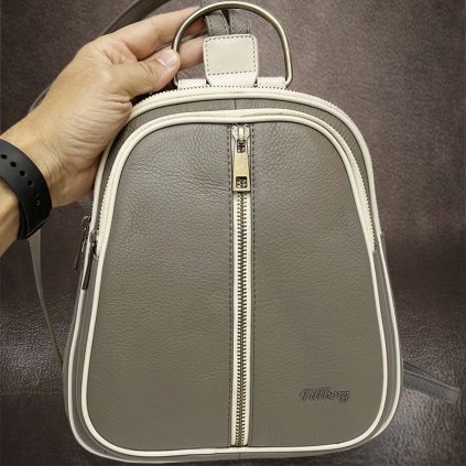 Dámský luxusní šedý kožený batoh TILLBERG LEATHER | velikost M středně velká