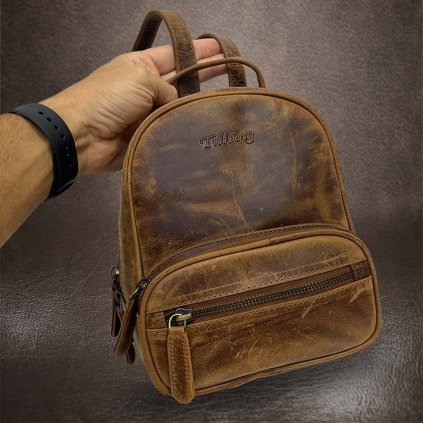 Prémiový exkluzivní dámský hnědý kožený batoh MINI TILLBERG Leather | velikost XS extra malý