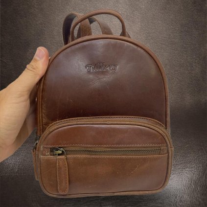 Prémiový exkluzivní dámský tmavě hnědý kožený batoh MINI TILLBERG Leather | velikost XS extra malý