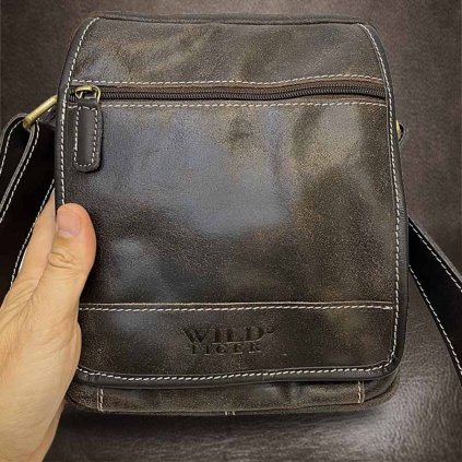 Pánská hnědá WILD Leather kožená crossbody messenger taška přes rameno | velikost L velká