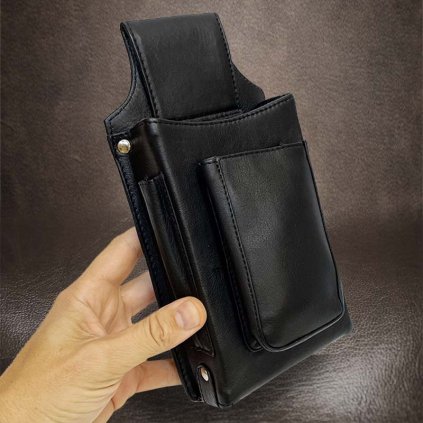 Kožené vyztužené pouzdro na kasírku na opasek BEORIGINAL Leather s monogramem (ražba)