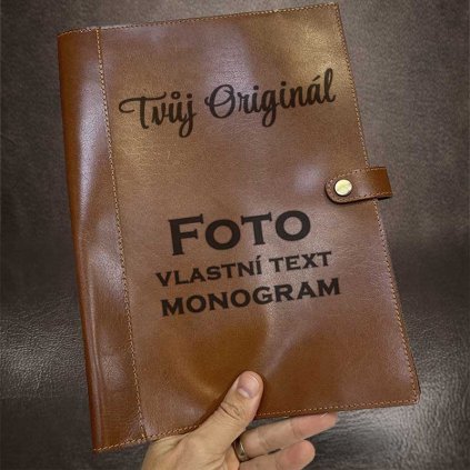 Prémiový kožený obal na diář ROYAL LEATHER s monogramem, vlastním textem nebo fotkou | formát A4