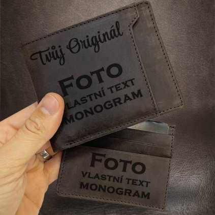 Pánská luxusní kožená SLIM peněženka 2v1 tmavě hnědá s monogramem, textem nebo fotkou