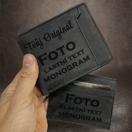 Pánská luxusní kožená SLIM peněženka 2v1 čerkná s monogramem, textem nebo fotkou