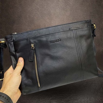 Dámská černá kožená kabelka přes rameno BELLUGIO Leather | velikost L velká