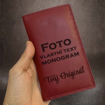 Červený kožený obal, pouzdro, peněženka TILLBERG LEATHER s monogramem, vlastním textem nebo fotkou