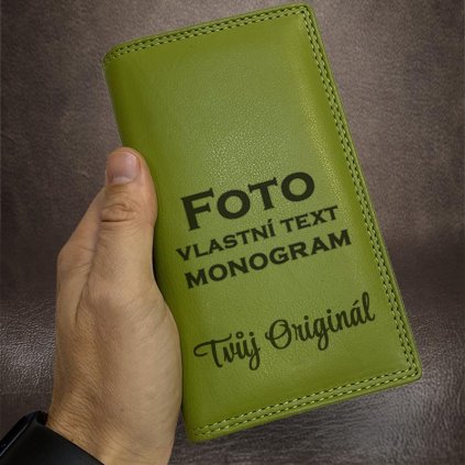 Zelený kožený obal, pouzdro, peněženka TILLBERG LEATHER s monogramem, vlastním textem nebo fotkou