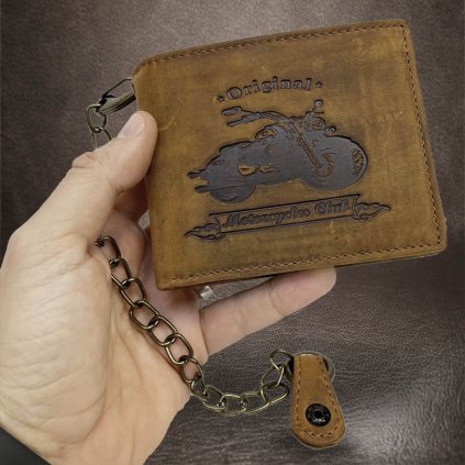 Pánská světle hnědá kožená peněženka s MOTORKOU a řetízkem BELLUGIO Leather