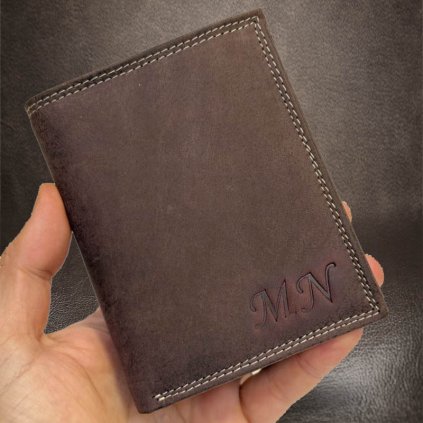 Pánská hnědá kožená peněženka Tiger Leather s monogramem (ražba)