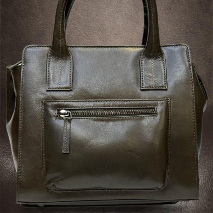 Dámská olivová kožená kabelka do ruky i přes rameno PREMIUM Leather | velikost M středně velká