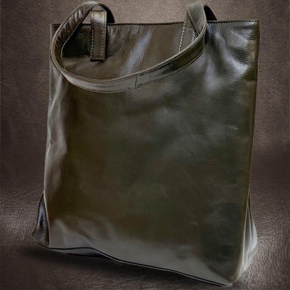 Dámská velká olivová kožená kabelka do ruky i přes rameno PREMIUM Leather | velikost L velká