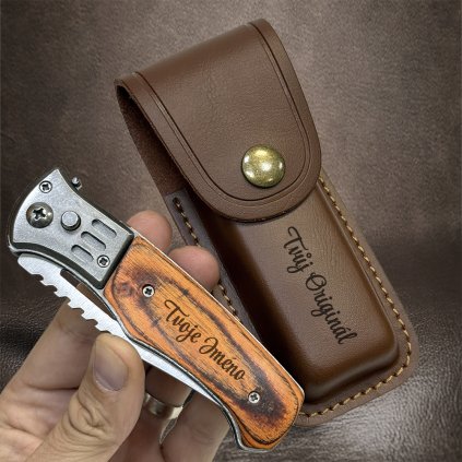 Kvalitní vyklápěcí nůž s pouzdrem a vlastním textem, monogramem  + prémiové dárkové balení BE Original