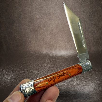 Dřevěný menší nůž na houby s vlastním textem, rukojeť 10 cm  + prémiové dárkové balení BE Original