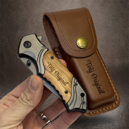 Prémiový vyklápěcí nůž s pouzdrem a vlastním textem, monogramem  + prémiové dárkové balení BE Original