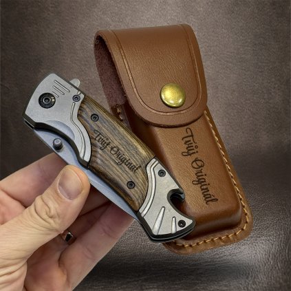 Prémiový vyklápěcí nůž s pouzdrem a vlastním textem, monogramem  + prémiové dárkové balení BE Original