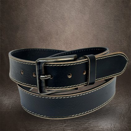 Prémiový černý prošívaný kožený pásek BEORIGINAL s ražbou vlastního monogramu (lze zkrátit)  + prémiové dárkové balení BE Original