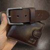 Pánský kožený set EXCLUSIVE RFID ROYAL Leather hnědý kožená peněženka a kožený pásek s monogramem (ražba)