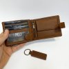 Pánský hnědý kožený set peněženky a klíčenky s vlastním monogramem, textem, fotkou