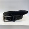 Pánský prošitý černý kožený pásek DEUTSCHLAND Leather s monogramem (ražba) lze zkátit