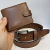 Pánský luxusní kožený set ROYAL LEATHER hnědá kožená peněženka a pásek s monogramem (ražba)