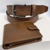 Pánský luxusní kožený set ROYAL LEATHER hnědá kožená peněženka a pásek s monogramem (ražba)