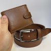 Pánský luxusní kožený set ROYAL LEATHER hnědá kožená peněženka a pásek s monogramem (ražba)