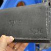 Dámská černá kožená peněženka WILD Leather s monogramem (ražba)  + Akce - zlatá mince Pro štěstí ZDARMA