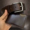 Pánský kožený set EXCLUSIVE RFID ROYAL Leather hnědý kožená peněženka a kožený pásek s monogramem (ražba)