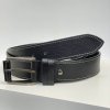 Pánský prošitý černý kožený pásek DOUBLE HUNTERS Leather s monogramem (ražba) lze zkrátit