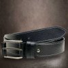 Pánský prošitý černý kožený pásek DOUBLE HUNTERS Leather s monogramem (ražba) lze zkrátit