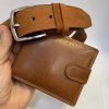 Pánský kožený set EXCLUSIVE RFID Premium Leather hnědý kožená peněženka a kožený pásek s monogramem (ražba)