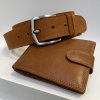 Pánský kožený set EXCLUSIVE RFID Premium Leather hnědý kožená peněženka a kožený pásek s monogramem (ražba)