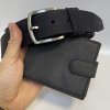 Pánský kožený set BEORIGINAL Leather černá kožená peněženka a kožený pásek s monogramem (ražba)