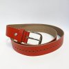 Dámský červený kožený pásek (ražba) lze zkrátit