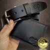 Pánský kožený set BEORIGINAL Leather černá kožená peněženka a kožený pásek s monogramem (ražba)