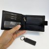 Pánský černý kožený set peněženky a klíčenky s vlastním monogramem, textem