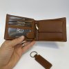 Pánský hnědý kožený set peněženky a klíčenky s vlastním monogramem, textem, fotkou