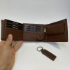 Pánský tmavě hnědý kožený set peněženky a klíčenky s vlastním monogramem, textem, fotkou