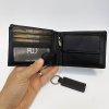 Pánský černý kožený set peněženky a klíčenky s vlastním monogramem, textem