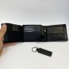 Pánský černý kožený set peněženky a klíčenky s vlastním monogramem, textem