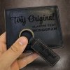 Pánský černý kožený set peněženky a klíčenky s vlastním monogramem, textem