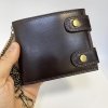 Pánská tmavě hnědá kožená peněženka s řetízkem ROYAL Leather s monogramem (ražba)