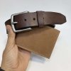 Pánský kožený hnědý set BEORIGINAL Leather kožená peněženka a kožený pásek s monogramem (ražba)