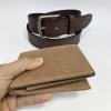 Pánský kožený hnědý set BEORIGINAL Leather kožená peněženka a kožený pásek s monogramem (ražba)