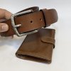 Pánský luxusní hnědý kožený set ROYAL LEATHER hnědá kožená peněženka a pásek s monogramem (ražba)