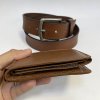 Pánský kožený hnědý set NAPPA BEORIGINAL Leather kožená peněženka a kožený pásek s monogramem (ražba)