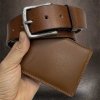 Pánský kožený hnědý set NAPPA BEORIGINAL Leather kožená peněženka a kožený pásek s monogramem (ražba)