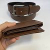 Pánský kožený tmavě hnědý set NAPPA BEORIGINAL Leather kožená peněženka a kožený pásek s monogramem (ražba)
